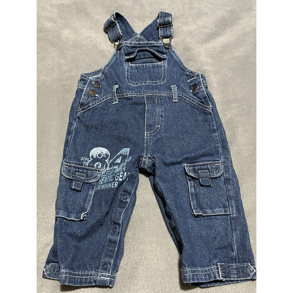 Vintage 90s Authentic Gear Denim Bib‎ Overalls Snap Legs 18 Month